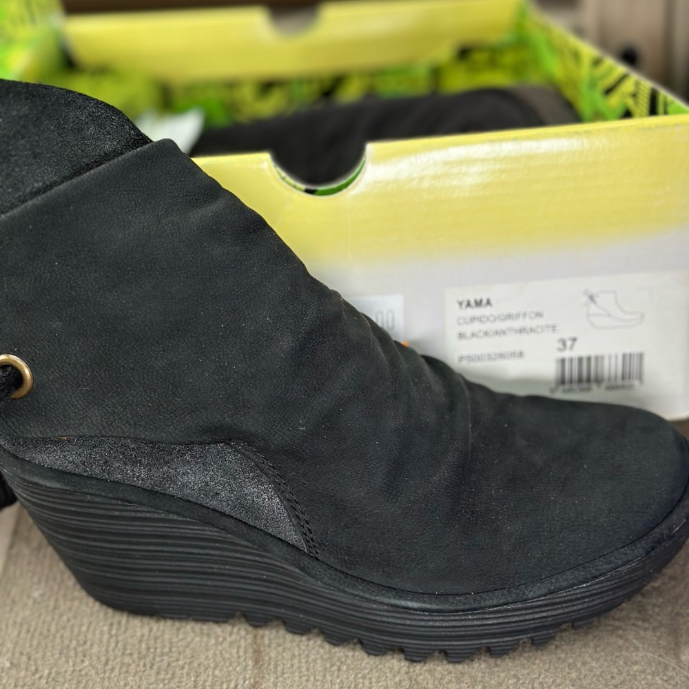 Fly London Black Wedge Shoes with Chunky Sole
